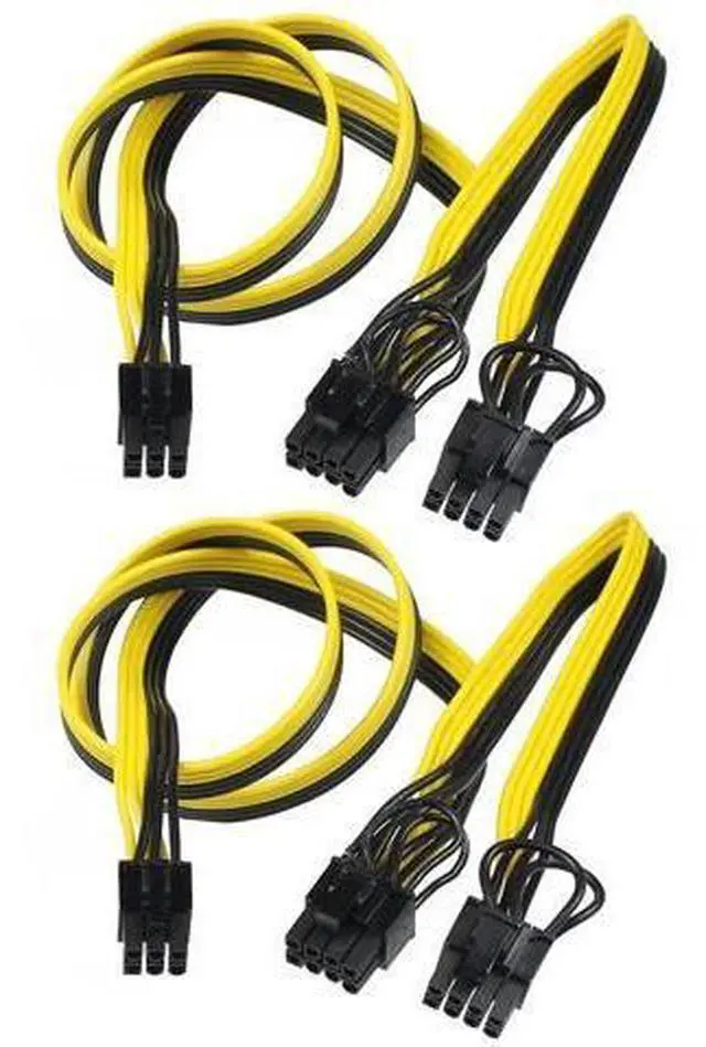 Main image of 2 Pack 6Pin Male to Dual 8Pin(6+2) Male PCIe Splitter Power Cable, 18AWG Ribbon Extension Cord for Graphics Card