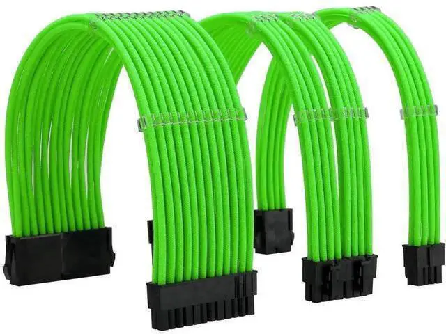 Main image of Green Braided PSU Extension Cable Kit, 18AWG ATX 24Pin + EPS 8Pin + PCIe 8Pin Cables with Cable Combs