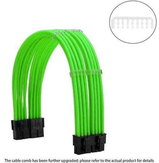 Alt view image 6 of 6 - Green Braided PSU Extension Cable Kit, 18AWG ATX 24Pin + EPS 8Pin + PCIe 8Pin Cables with Cable Combs