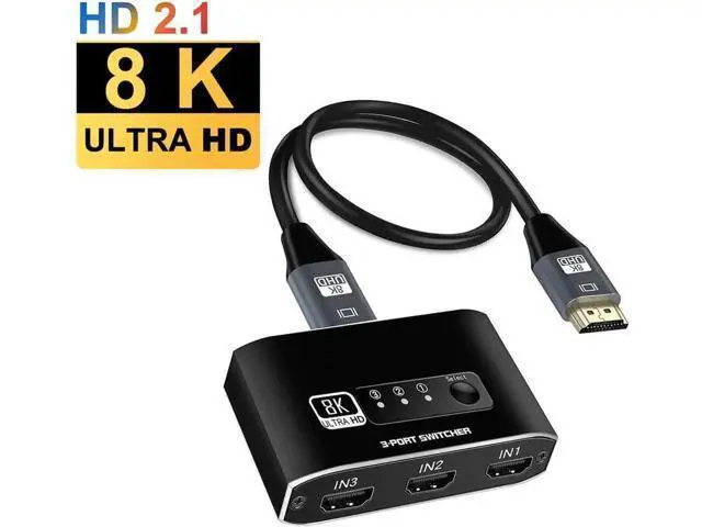 Main image of 3 in 1 Out 8K HDMI Switcher with 3.9FT Built-In HDMI Cable, 3 Port HDMI Hub Splitter Supports 8K@60Hz, HDR10, 3D, HDCP2.3 for PS5/PS4/Xbox/Fire Stick/Roku/Apple TV/PC