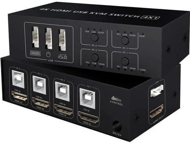 Main image of 4-Port 4-In-1-Out HDMI KVM Switch, 4K@60Hz, 4 PCs Share One Monitor, Keyboard & Mouse, Compatible with Laptops, PC, PS4, Xbox, HDTV