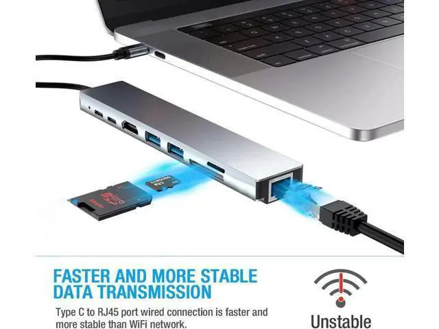 Alt view image 3 of 7 - Gray 8-in-1 Multiport USB C Hub Adapter, USB-C to HDMI, USB 3.0 Ports & SD/TF Card Reader Portable Docking Station for MacBook USB-C Laptops