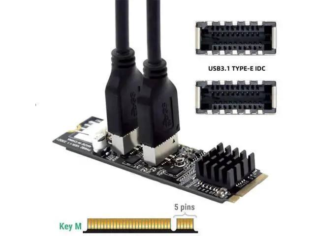 Alt view image 7 of 7 - 10Gbps M.2 M-Key PCIe to Dual USB 3.1 Gen2 Type-E Front Panel Header Adapter Card, Dual 20Pin Type-E Expansion Board for Desktop Motherboard Chassis USB-C Port Upgrade