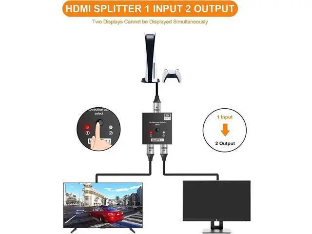 Alt view image 3 of 7 - Bi-Directional HDMI 2.1 Switch 2 in 1 Out /1 in 2 Out Aluminum HDMI Selector Switcher, Supports 8K@60Hz & 4K@120Hz Ultra HD for PS, Xbox, Fire Stick, HDTV & Gaming