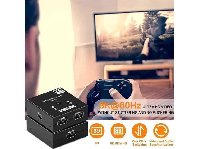 Alt view image 4 of 7 - Bi-Directional HDMI 2.1 Switch 2 in 1 Out /1 in 2 Out Aluminum HDMI Selector Switcher, Supports 8K@60Hz & 4K@120Hz Ultra HD for PS, Xbox, Fire Stick, HDTV & Gaming