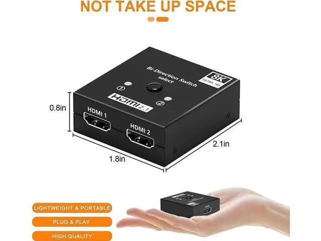 Alt view image 7 of 7 - Bi-Directional HDMI 2.1 Switch 2 in 1 Out /1 in 2 Out Aluminum HDMI Selector Switcher, Supports 8K@60Hz & 4K@120Hz Ultra HD for PS, Xbox, Fire Stick, HDTV & Gaming