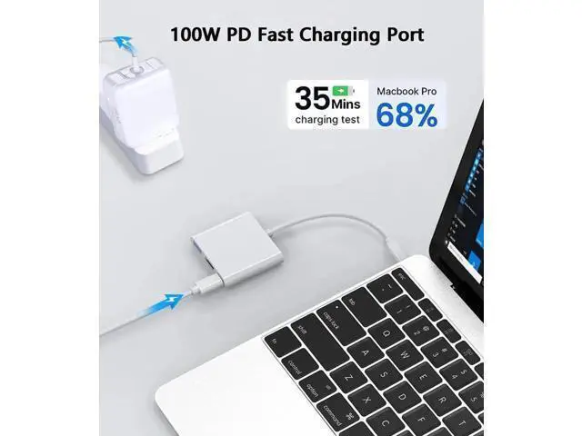 Alt view image 2 of 7 - 2-Pack 3-in-1 USB-C Multiport Adapter, USB-C to 4K@60Hz HDMI + USB3.0 + 100W PD Pass-Through OTG Dongle, Compatible with iPhone 15/16, iPad Air/Pro, MacBook, Dell XPS, Samsung Galaxy S23