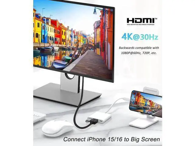 Alt view image 3 of 7 - 2-Pack 3-in-1 USB-C Multiport Adapter, USB-C to 4K@60Hz HDMI + USB3.0 + 100W PD Pass-Through OTG Dongle, Compatible with iPhone 15/16, iPad Air/Pro, MacBook, Dell XPS, Samsung Galaxy S23