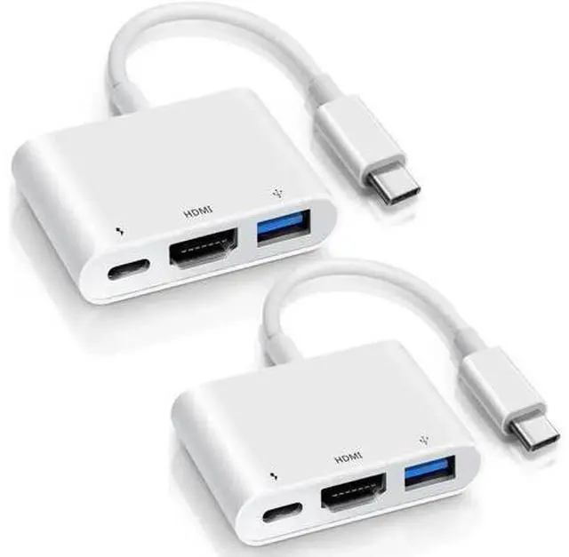 Main image of 2-Pack 3-in-1 USB-C Multiport Adapter, USB-C to 4K@60Hz HDMI + USB3.0 + 100W PD Pass-Through OTG Dongle, Compatible with iPhone 15/16, iPad Air/Pro, MacBook, Dell XPS, Samsung Galaxy S23