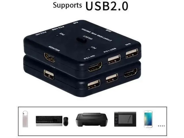 Alt view image 3 of 6 - 2 Port 4K HDMI KVM Switch with USB Hub, Multi-Functional Adapter Dock for Computer & LCD Monitor, Supports Data Transmission & Phone Charging