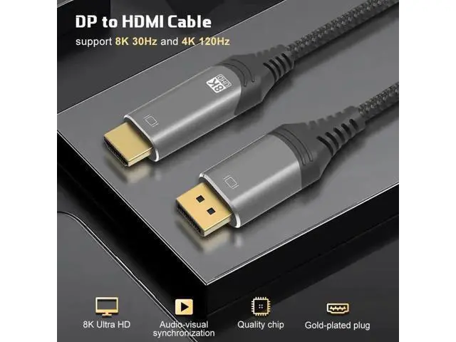 Alt view image 2 of 7 - 3.3FT HDMI to DisplayPort Cable, HDMI Input to DP Output, Support 8K/4K for PS5, Xbox, Mac Mini, PC Monitor