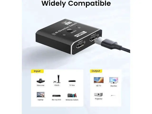 Alt view image 2 of 7 - Upgraded 2 in 1 Out / 1 in 2 Out Bi-Directional HDMI 2.1 Switch, 4K@120Hz HDMI Splitter Switcher Box Supports 8K, 4K, 1080P, 3D for Xbox, PS3/PS4/PS5, TV & Gaming