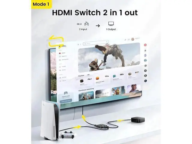 Alt view image 5 of 7 - Upgraded 2 in 1 Out / 1 in 2 Out Bi-Directional HDMI 2.1 Switch, 4K@120Hz HDMI Splitter Switcher Box Supports 8K, 4K, 1080P, 3D for Xbox, PS3/PS4/PS5, TV & Gaming