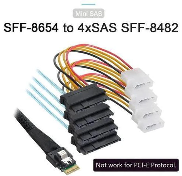 Alt view image 2 of 7 - 100cm Slimline SAS 4.0 Fanout Cable, SFF-8654 4i 38Pin Host to 4x SFF-8654 29Pin Target RAID Storage Cable