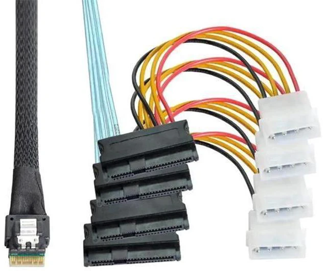 Alt view image 5 of 7 - 100cm Slimline SAS 4.0 Fanout Cable, SFF-8654 4i 38Pin Host to 4x SFF-8654 29Pin Target RAID Storage Cable