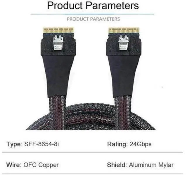 Alt view image 3 of 7 - 50cm PCIe 4.0 Slimline SAS Cable, SFF-8654 8i 74Pin Host to SFF-8654 74Pin Target Server Storage Cable