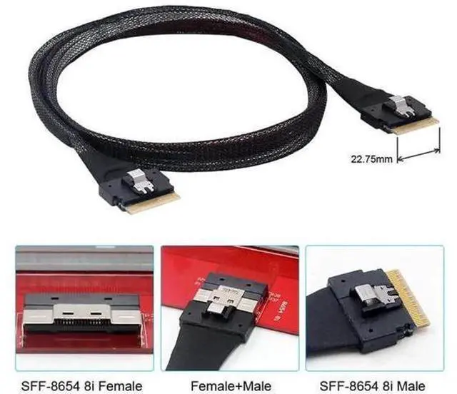 Alt view image 4 of 7 - 50cm PCIe 4.0 Slimline SAS Cable, SFF-8654 8i 74Pin Host to SFF-8654 74Pin Target Server Storage Cable
