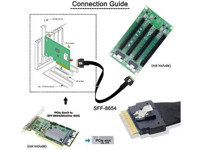 Alt view image 2 of 7 - 50cm PCIe 4.0 Slimline SAS Cable, SFF-8654 8i 74Pin Host to SFF-8654 74Pin Target Server Storage Cable