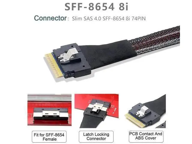Alt view image 5 of 7 - 50cm PCIe 4.0 Slimline SAS Cable, SFF-8654 8i 74Pin Host to SFF-8654 74Pin Target Server Storage Cable