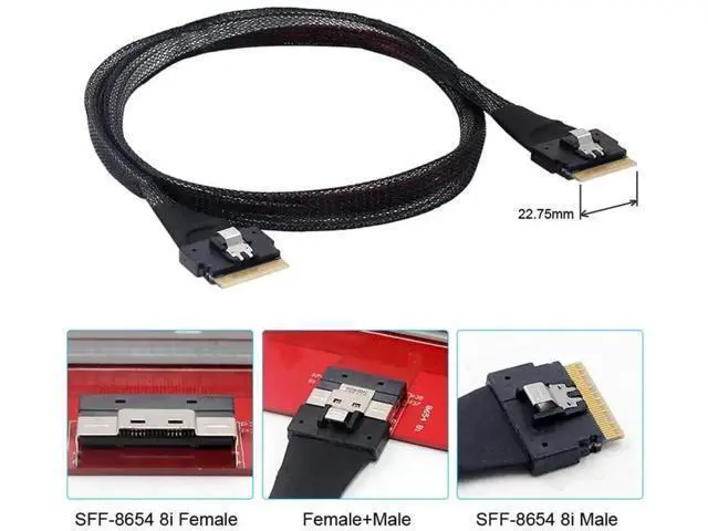 Alt view image 4 of 7 - 50cm PCIe 4.0 Slimline SAS Cable, SFF-8654 8i 74Pin Host to SFF-8654 74Pin Target Server Storage Cable