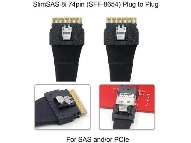 Alt view image 7 of 7 - 50cm PCIe 4.0 Slimline SAS Cable, SFF-8654 8i 74Pin Host to SFF-8654 74Pin Target Server Storage Cable