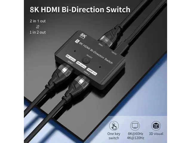 Alt view image 6 of 7 - Bi-Directional HDMI 2.1 Switch 2 in 1 Out / 1 in 2 Out, 48Gbps 8K@60Hz 4K@120Hz HDMI Switcher Supports Dynamic HDR & Dolby Atmos, Compatible with QLED TV, PS5, Xbox, Fire Stick