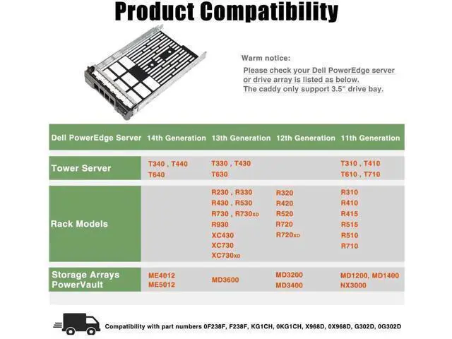 Alt view image 3 of 7 - 2 Pack 3.5 Inch Hard Drive Tray Caddy F238F 0F238F SAS SATA HDD SSD Carrier Compatible with Dell PowerEdge T330 T430 T630 R230 R330 R430 R530 R630 R730 R730XD R930 Rack Tower Server