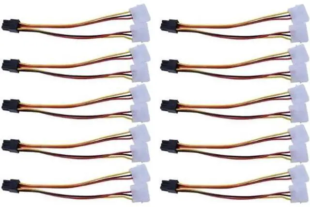 Main image of 10 Pack PCI-E 6Pin Y-Splitter Power Adapter Cables, Dual Molex 4Pin to Single PCIe 6Pin GPU Power Conversion Cord