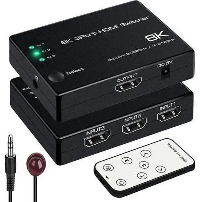 Main image of 3 in 1 Out Auto HDMI 2.1 8K Switch with IR Remote, 3-Port 48Gbps HDMI Selector Box Supports 8K@60Hz, 4K@120Hz, 1080P@240Hz, HDR10+ & HDCP 2.3, Compatible with Xbox, PS5, PS4, UHD Smart TVs