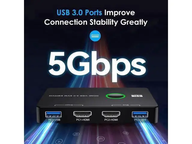 Alt view image 5 of 6 - Upgraded 2 Port HDMI USB 3.0 KVM Switch 4K@60Hz, 2 PCs Share 1 HD Monitor Keyboard Mouse Printer, Includes 2 HDMI Cables & 2 USB Cables