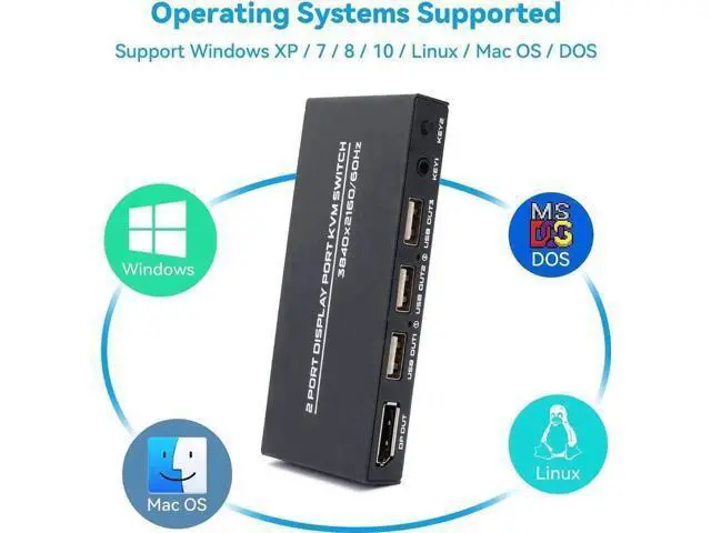 Alt view image 2 of 6 - 2 Port DisplayPort KVM Switch 4K@60Hz, 2 Laptops/PCs Share One Monitor Keyboard Mouse, Includes 2 DP Cables & 2 USB Cables