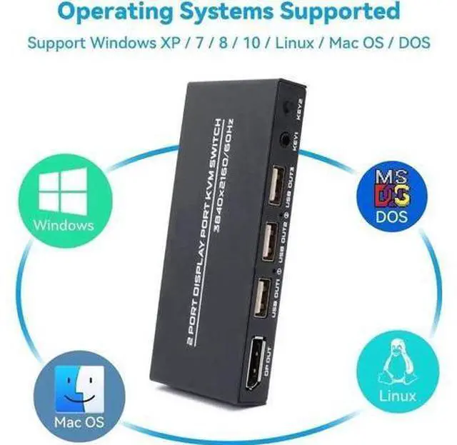 Alt view image 2 of 6 - 2 Port DisplayPort KVM Switch 4K@60Hz, 2 Laptops/PCs Share One Monitor Keyboard Mouse, Includes 2 DP Cables & 2 USB Cables