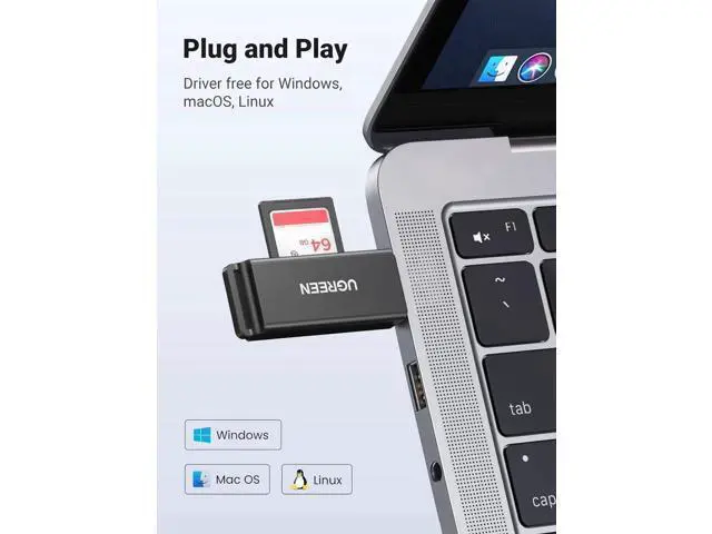 Alt view image 2 of 7 - UGREEN USB 3.0 Dual Slot SD Card Reader, Portable Memory Card Adapter Supports SDXC/SDHC/MMC/RS-MMC/TF/Micro SDXC/Micro SDHC UHS-I, Compatible with Mac, Windows, Linux, Chrome OS Laptops & Desktops