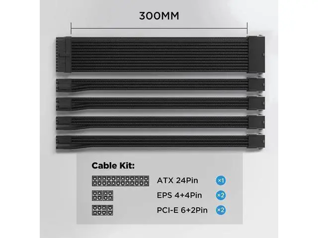 Alt view image 4 of 5 - 30cm Black Sleeved ATX PSU Extension Cable Kit with Cable Combs, 24Pin+2×EPS 8Pin(4+4)+2×PCIe 8Pin(6+2)