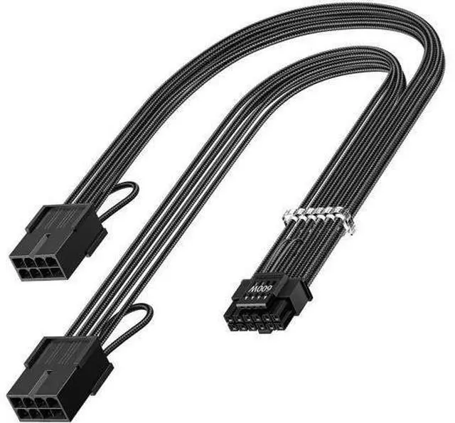 Main image of 12VHPWR 16Pin (12+4) Male to Dual 8Pin Female PCIe 5.0 GPU Extension Cable, 30cm Sleeved Black Adapter Cord for RTX 4090 4080 4070Ti 3090Ti