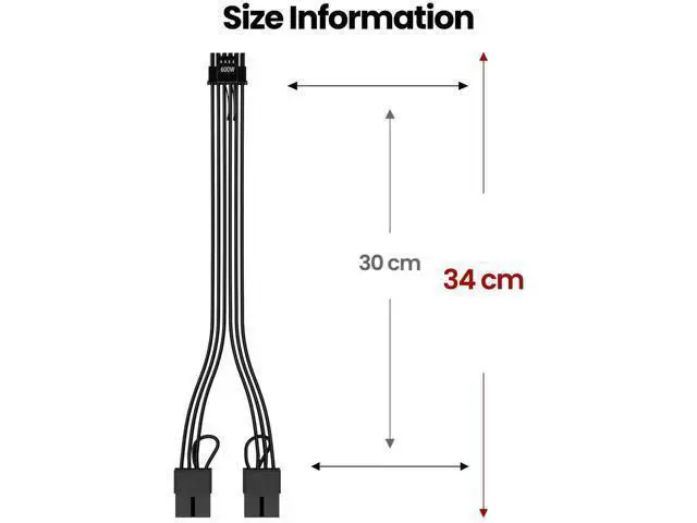 Alt view image 6 of 7 - 12VHPWR 16Pin (12+4) Male to Dual 8Pin Female PCIe 5.0 GPU Extension Cable, 30cm Sleeved Black Adapter Cord for RTX 4090 4080 4070Ti 3090Ti