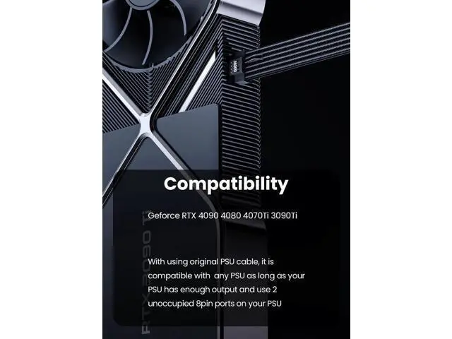 Alt view image 7 of 7 - 12VHPWR 16Pin (12+4) Male to Dual 8Pin Female PCIe 5.0 GPU Extension Cable, 30cm Sleeved Black Adapter Cord for RTX 4090 4080 4070Ti 3090Ti