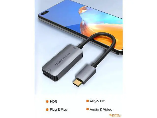 Alt view image 3 of 7 - 4K@60Hz HDR USB C to HDMI Adapter, Aluminum Thunderbolt 3 Type C Male to HDMI Female Converter Compatible with MacBook Pro/Air, iPad Pro, Surface Book 2, Galaxy S22 S20 for Home Office