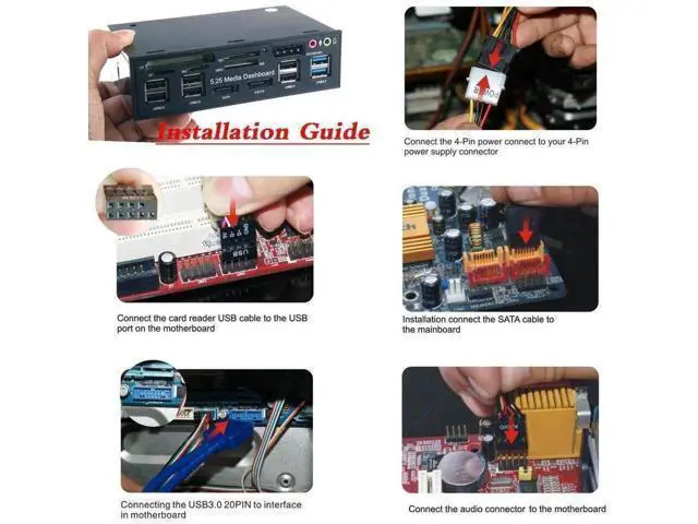 Alt view image 2 of 6 - 5.25 Inch Multi-Function Front Panel Media Dashboard, USB 3.0 Hub, Card Reader Support CF TF M2 SD MS, SATA eSATA Port, Audio Headphone Mic Jack for Desktop PC CD-ROM Bay