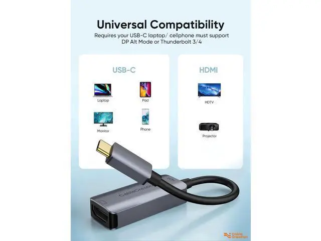 Alt view image 6 of 7 - 4K@60Hz HDR USB C to HDMI Adapter, Aluminum Thunderbolt 3 Type C Male to HDMI Female Converter Compatible with MacBook Pro/Air, iPad Pro, Surface Book 2, Galaxy S22 S20 for Home Office