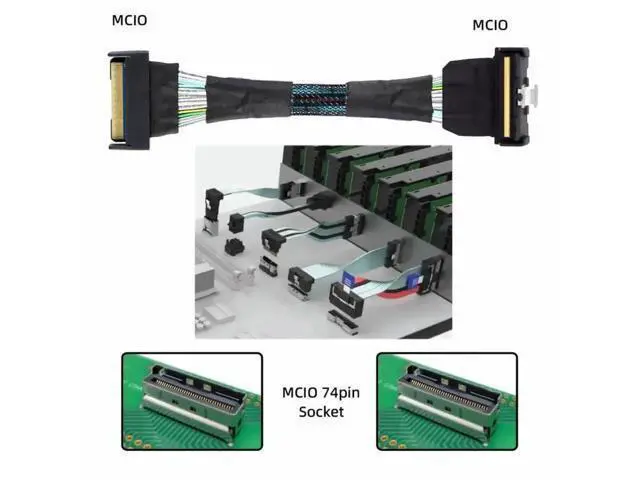 Alt view image 6 of 7 - 35CM Angled PCIe 5.0 MCIO Mini Cool Edge IO Extension Cable, SFF-8654 8i 74Pin Male to Male Server High-Speed Extender Cord