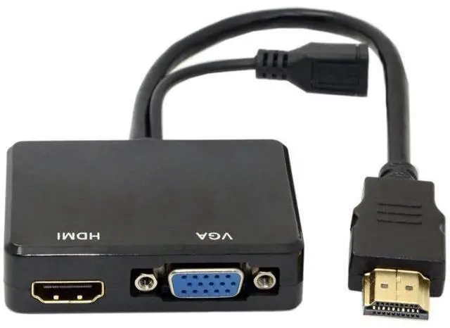 Main image of HDMI to VGA + HDMI Female Splitter Adapter with Audio Port, Dual Display Video Converter Cable for PC HDTV Monitor