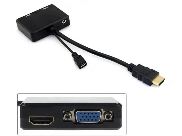 Alt view image 3 of 7 - HDMI to VGA + HDMI Female Splitter Adapter with Audio Port, Dual Display Video Converter Cable for PC HDTV Monitor