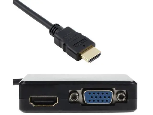 Alt view image 5 of 7 - HDMI to VGA + HDMI Female Splitter Adapter with Audio Port, Dual Display Video Converter Cable for PC HDTV Monitor