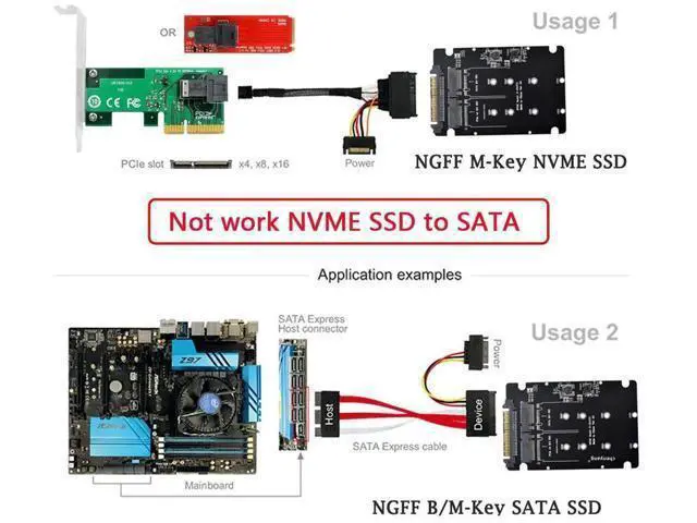 Alt view image 4 of 7 - 2 in 1 Combo M.2 NVMe/NGFF SATA SSD to U.2 SFF-8639 Converter Adapter Card, Supports M Key NVMe & B Key SATA M.2 Drives, Note: NVMe to SATA Conversion Not Supported