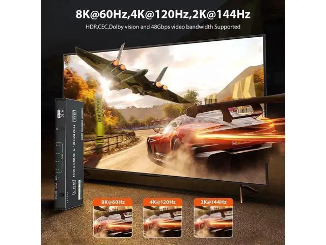 Alt view image 3 of 7 - 8K HDMI 2.1 Switch 4 in 1 Out, 48Gbps High Speed HDMI Switch Box with IR Remote & Auto Switching, Supports HDR10 HDCP2.3, Compatible with PS5, PS4, PS3, Xbox, Nintendo Switch, HDTV & Monitor