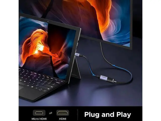 Alt view image 2 of 7 - 0.8FT UGREEN Bidirectional Micro HDMI Male to HDMI Female Adapter Cable, HDMI 2.1 48Gbps Supports 8K@60Hz 4K@240Hz HDR Dolby VRR