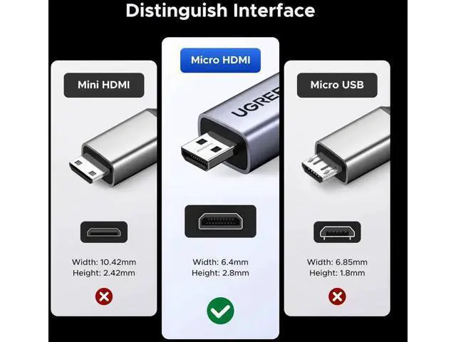 Alt view image 4 of 7 - 0.8FT UGREEN Bidirectional Micro HDMI Male to HDMI Female Adapter Cable, HDMI 2.1 48Gbps Supports 8K@60Hz 4K@240Hz HDR Dolby VRR