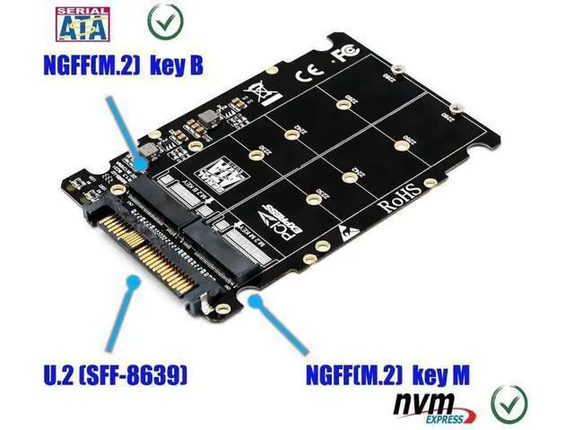 Alt view image 4 of 7 - NGFF M.2 to U.2 SFF-8639 Adapter, PCIe M.2 Converter Supports M Key & Key B SSD, M2 NVMe SATA to U.2 Drive Converter for Desktop PC Workstation Server
