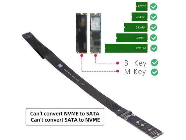 Alt view image 3 of 7 - 30cm PCIe 4.0 NGFF M-Key NVMe Extension Cable, M.2 Male to Female Riser Adapter for 2230/2242/2260/2280 NVMe SSD